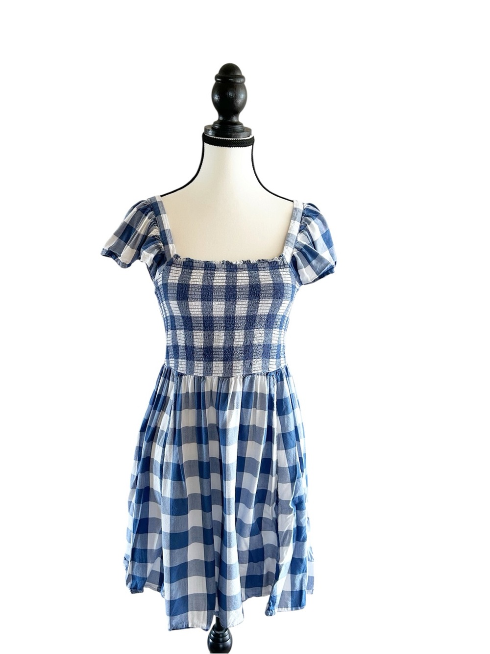 Old Navy Blue and White Gingham Smocked Mini Dress/ Top Size Medium Cotton-blend
